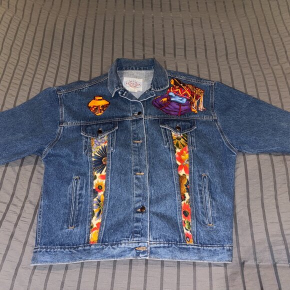 Venezia Jean Jacket size 14 / 16 asian design patches like new women - I1297 - Picture 13 of 13